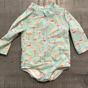 Janie & Jack Flamingo One Piece Long Sleeve Zip Up Swim 3-6 months
